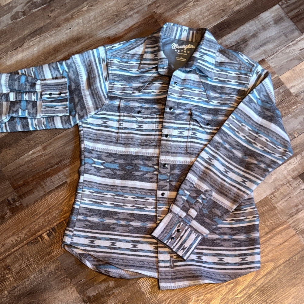 Wrangler Men's Striped Shirt Jacket - Gray and Blue